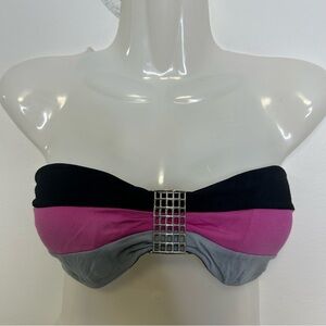 ◾️Seafolly Australia ColourBlock Striped Metal Grid  Accent Strapless Bikini Top